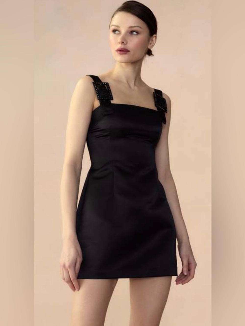 NWT [Cynthia Rowley] Gigi Satin Short Mini Cocktail Dress in Black Women’s 10 - Picture 5 of 14
